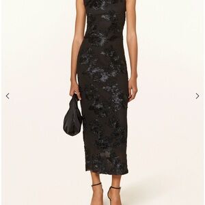 Black Floral Sequin Midi Dress